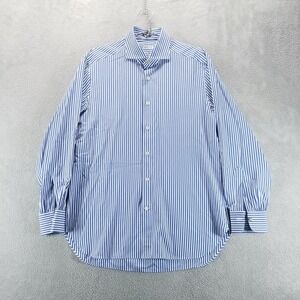 Kiton Dress Shirt Mens 16.5 Blue Striped Long Sleeve Luxury Nautical